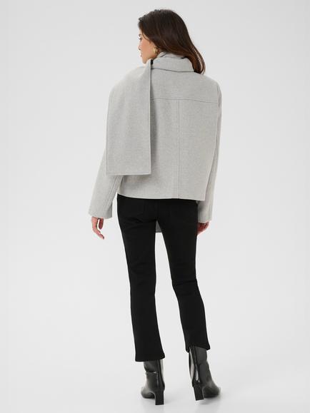 KAFFE Scarlett Scarf Detail Wool Blend Jacket, Light Grey Melange - view 2, Light Grey Melange