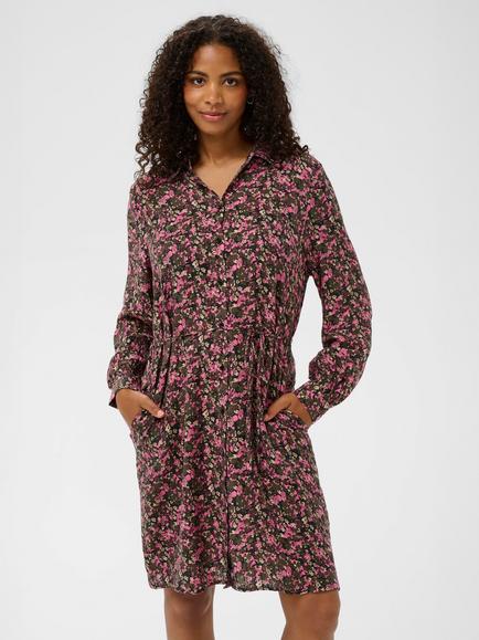 KAFFE Bella Floral Shirt Dress containing LENZING™ ECOVERO™ Viscose, Pink/Black, Pink/Black