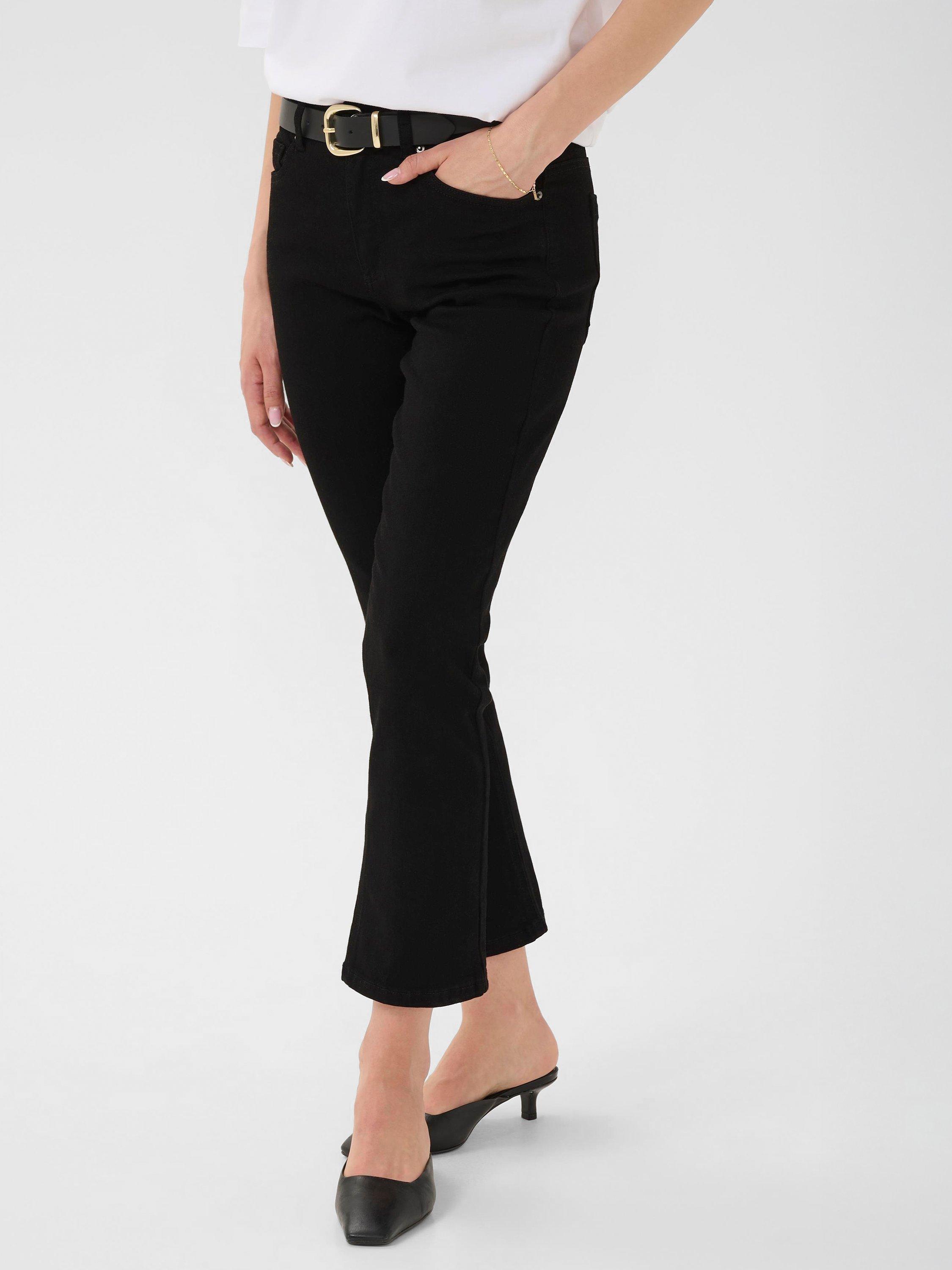 Product image 1 of 6, which shows KAFFE River Cotton Blend Straight Jeans, Black Deep, 25S