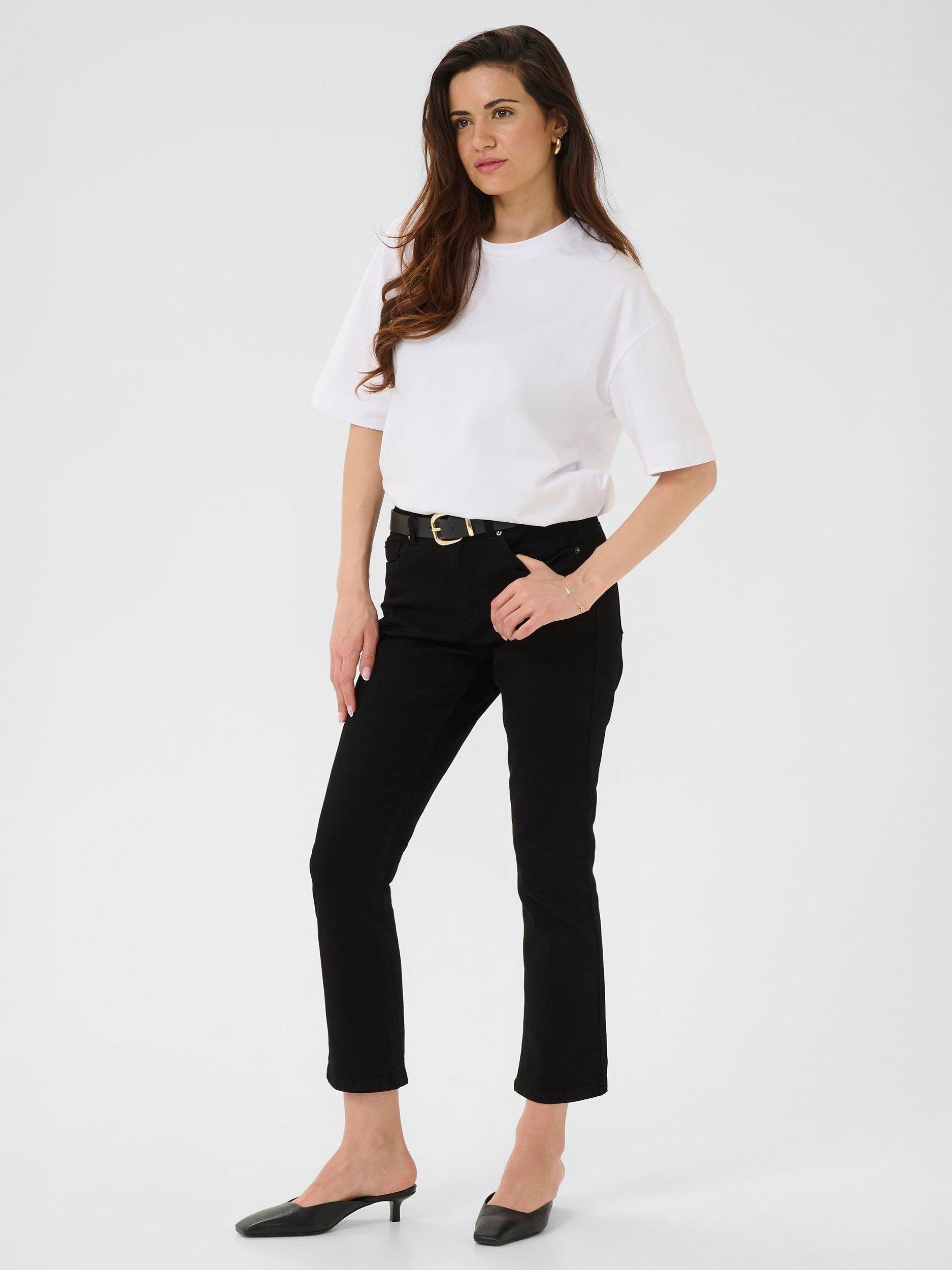 Product image 3 of 6, which shows KAFFE River Cotton Blend Straight Jeans, Black Deep, 25S