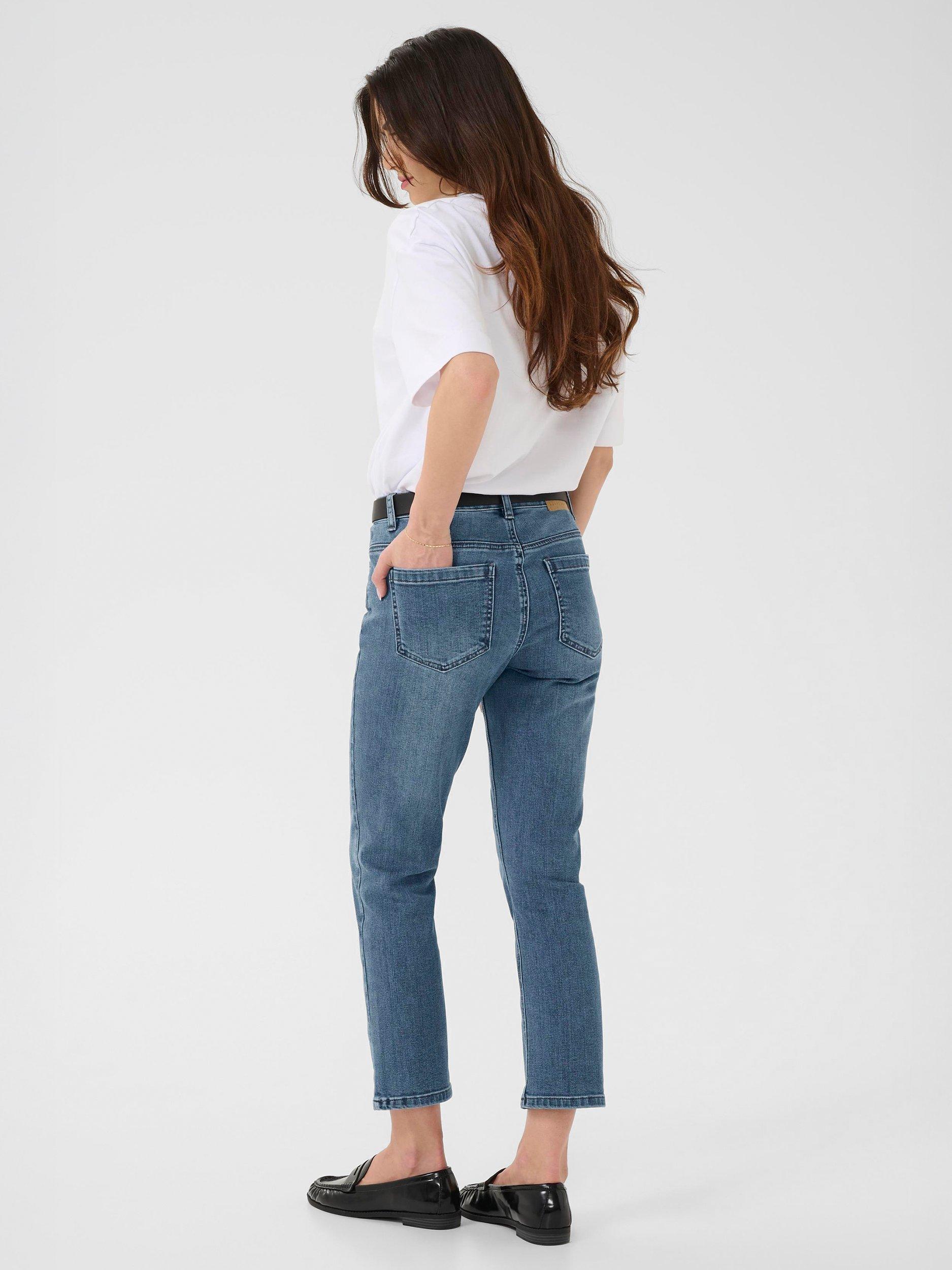 Product image 2 of 6, which shows KAFFE River Cotton Blend Straight Jeans, Medium Blue, 25S
