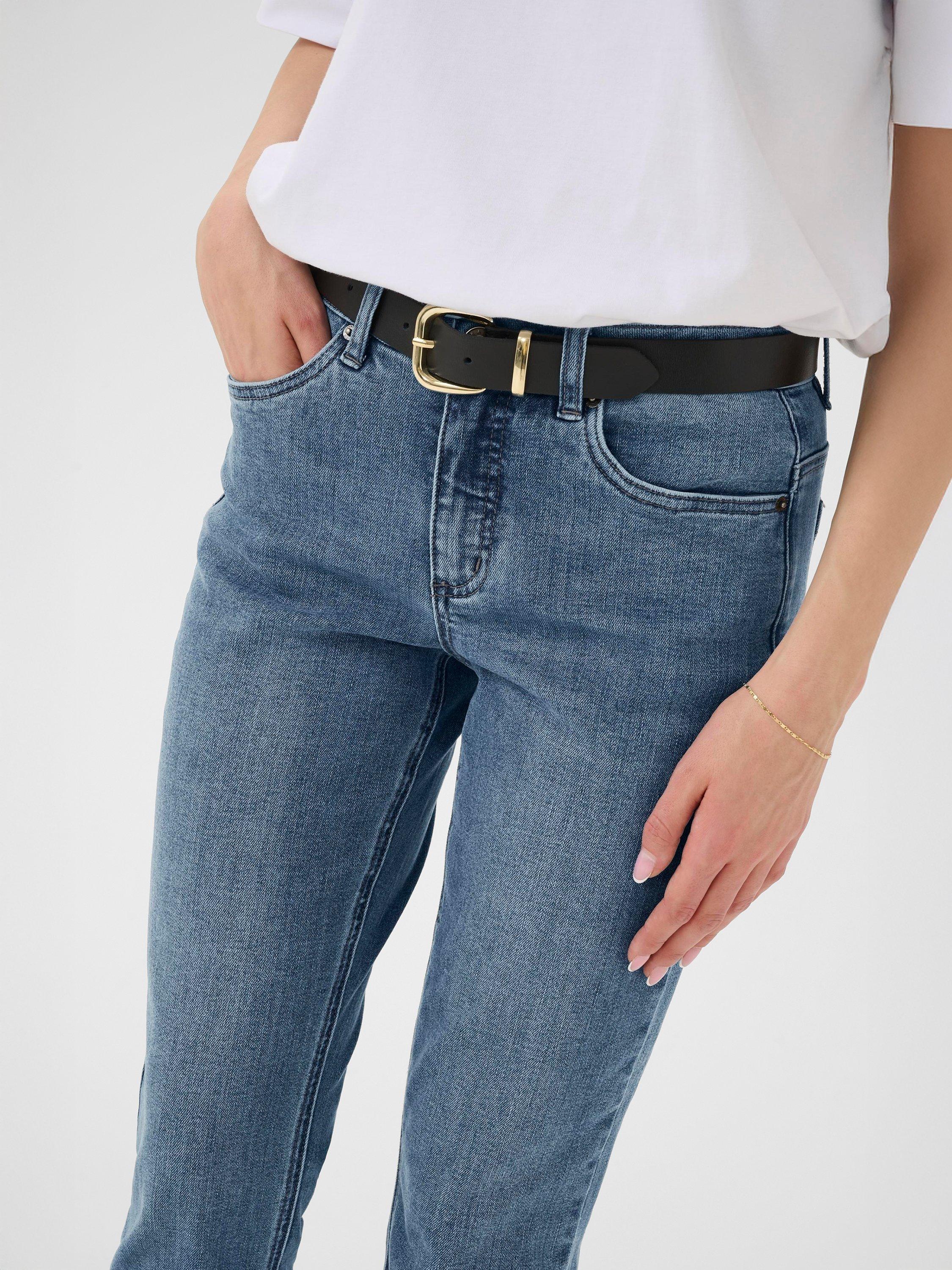Product image 4 of 6, which shows KAFFE River Cotton Blend Straight Jeans, Medium Blue, 25S