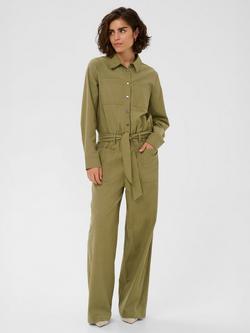 KAFFE Liva Cotton Blend Long Sleeve Jumpsuit, Dusky Green