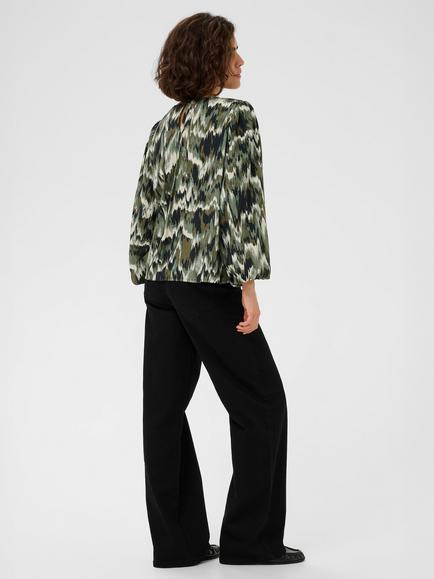 KAFFE Kia Abstract Round Neck Blouse - view 2, Green/Black