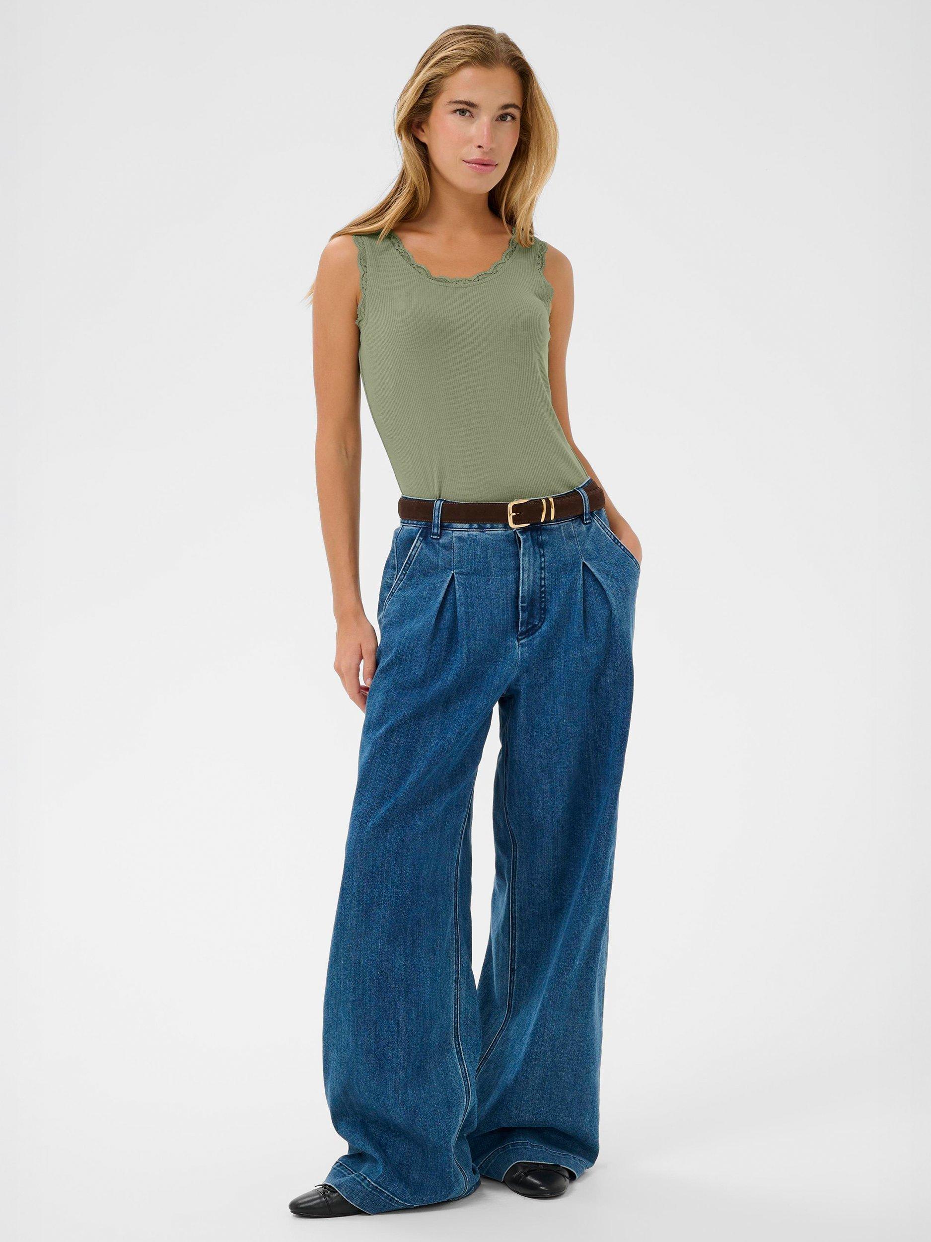 Product image 3 of 6, which shows KAFFE Omi Lace Trim Scoop Neck Tank Top, Sea Spray, XS