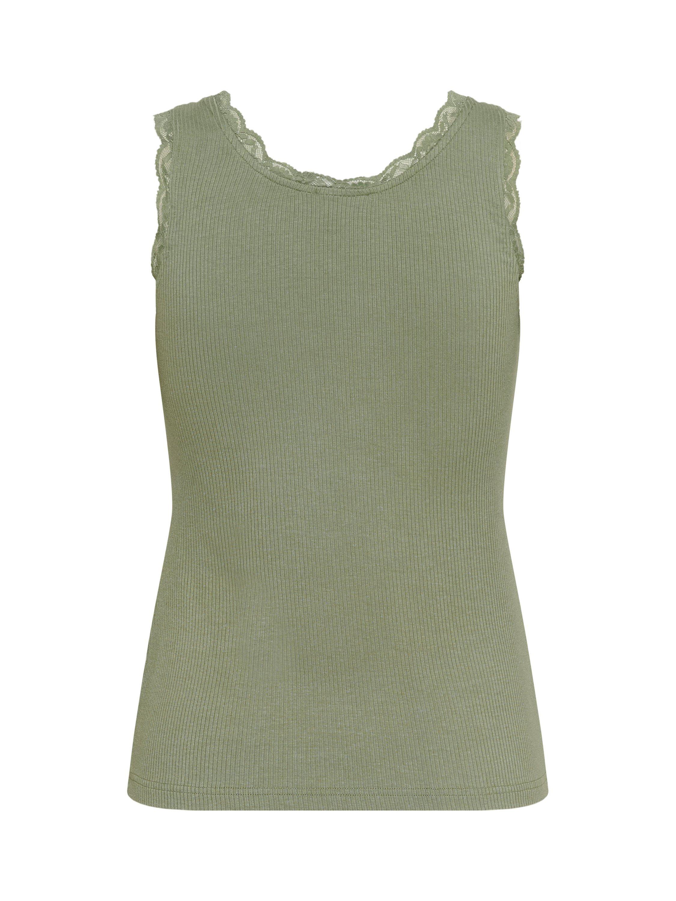 Product image 6 of 6, which shows KAFFE Omi Lace Trim Scoop Neck Tank Top, Sea Spray, XS