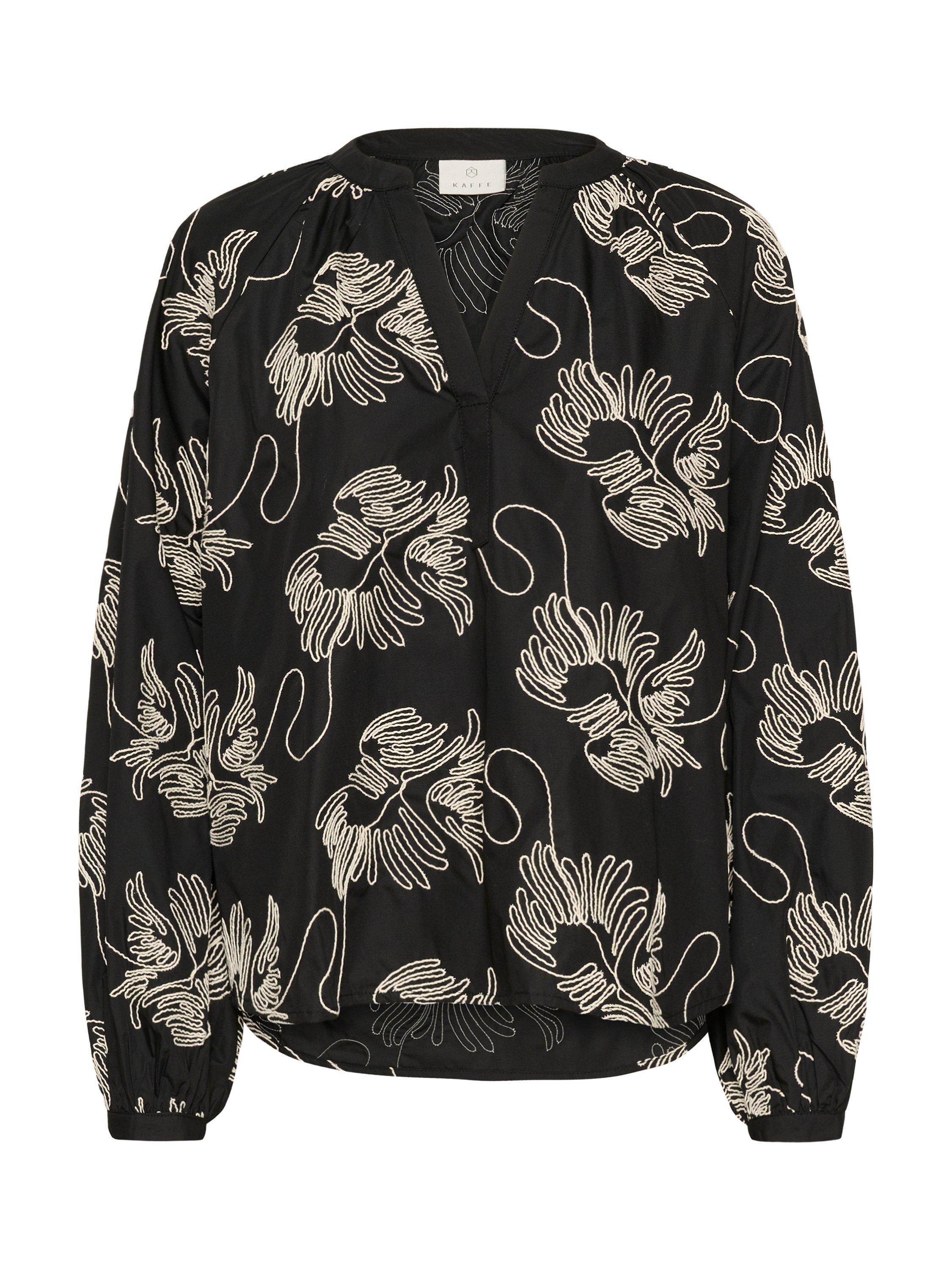Product image 5 of 6, which shows KAFFE Vinie Embroidered V Neck Blouse, Black/Chalk, 8