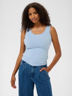 KAFFE Omi Lace Trim Scoop Neck Tank Top, Powder Blue