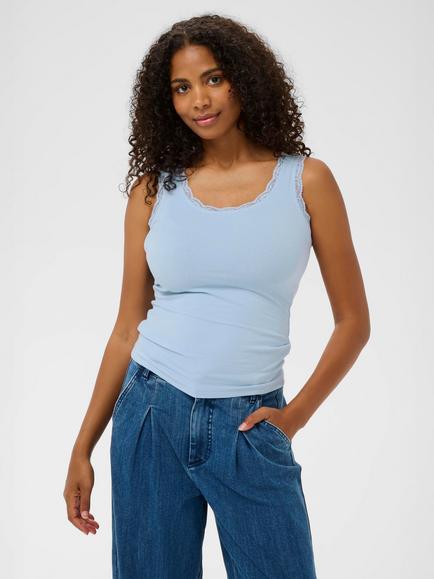 KAFFE Omi Lace Trim Scoop Neck Tank Top, Powder Blue