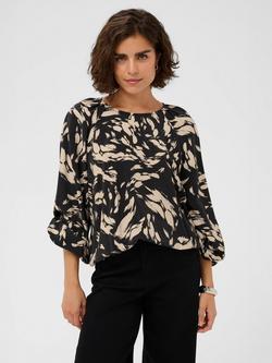 KAFFE Ulla Graphic Top containing LENZING™ ECOVERO™ Viscose, Black/Grey, Black/Grey