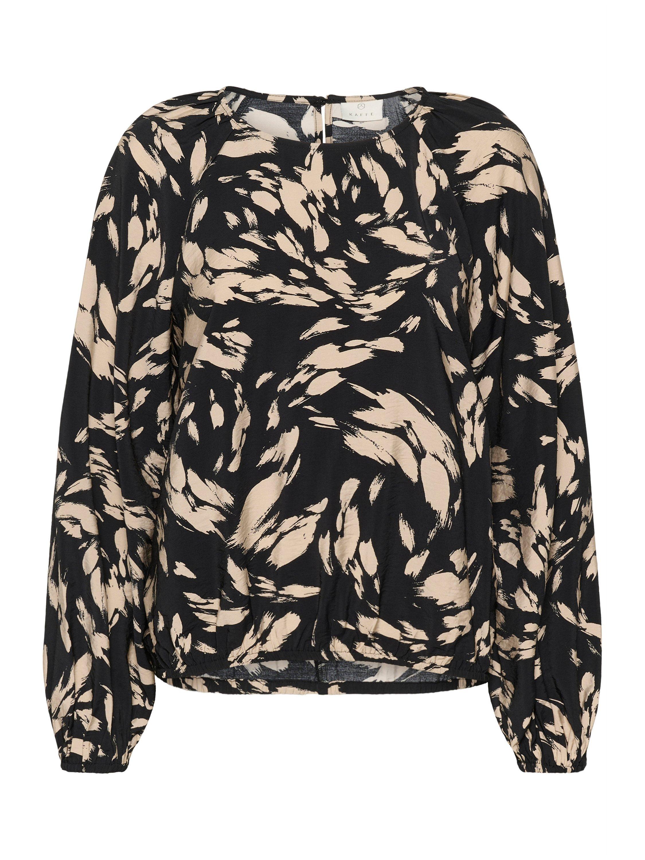 Product image 5 of 6, which shows KAFFE Ulla Graphic Top containing LENZING™ ECOVERO™ Viscose, Black/Grey, 8