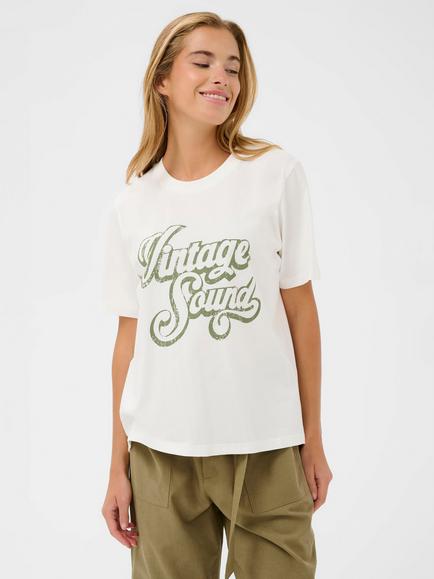 KAFFE Hella Organic Cotton Short Sleeve Crew Neck T-Shirt, Chalk