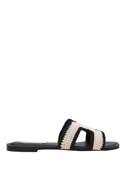 Steve Madden Zarina Crochet Straps Slider Sandals, Black/Bone, Black/Bone