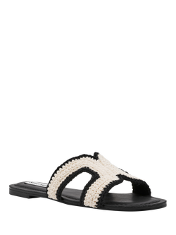 Steve Madden Zarina Crochet Straps Slider Sandals, Black/Bone - view 2, Black/Bone