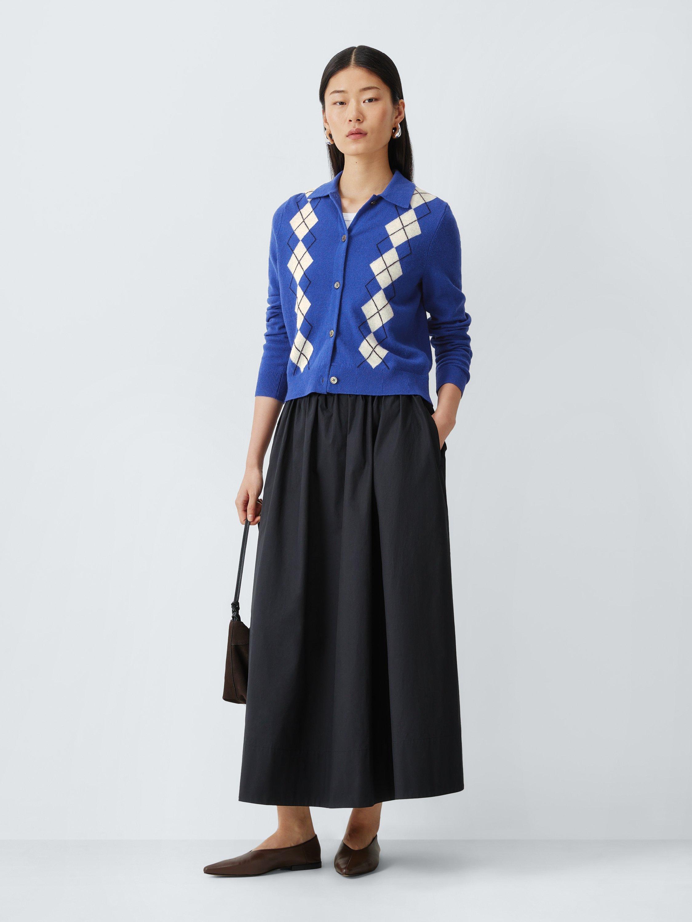 Product image 3 of 6, which shows John Lewis Merino Wool Blend Collared Argyle Cardigan, Baja Blue, 8