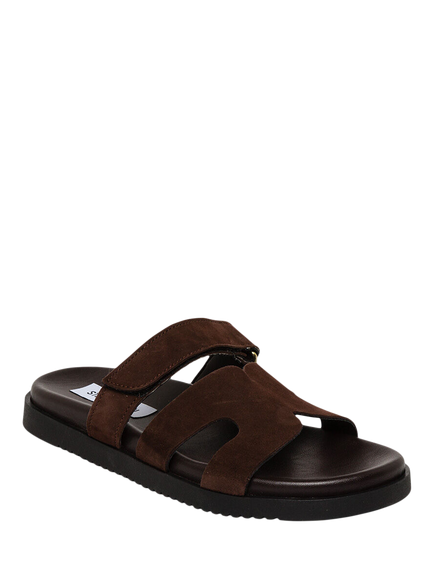 Steve Madden Missile Suede Slider Sandals, Dark Brown - view 2, Dark Brown