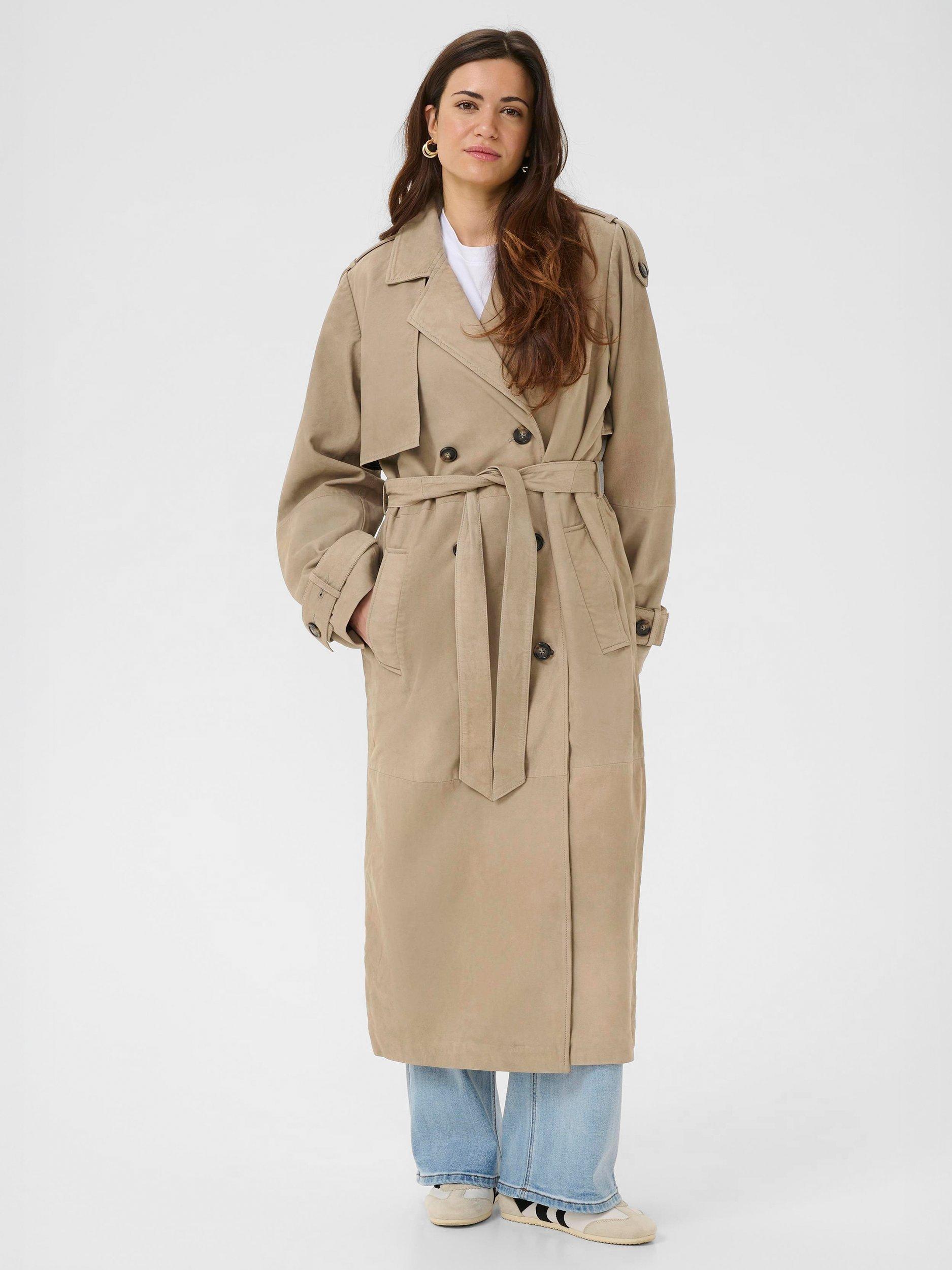 Product image 1 of 6, which shows KAFFE Rachel Pure Suede Trench Coat, Brindle, 8
