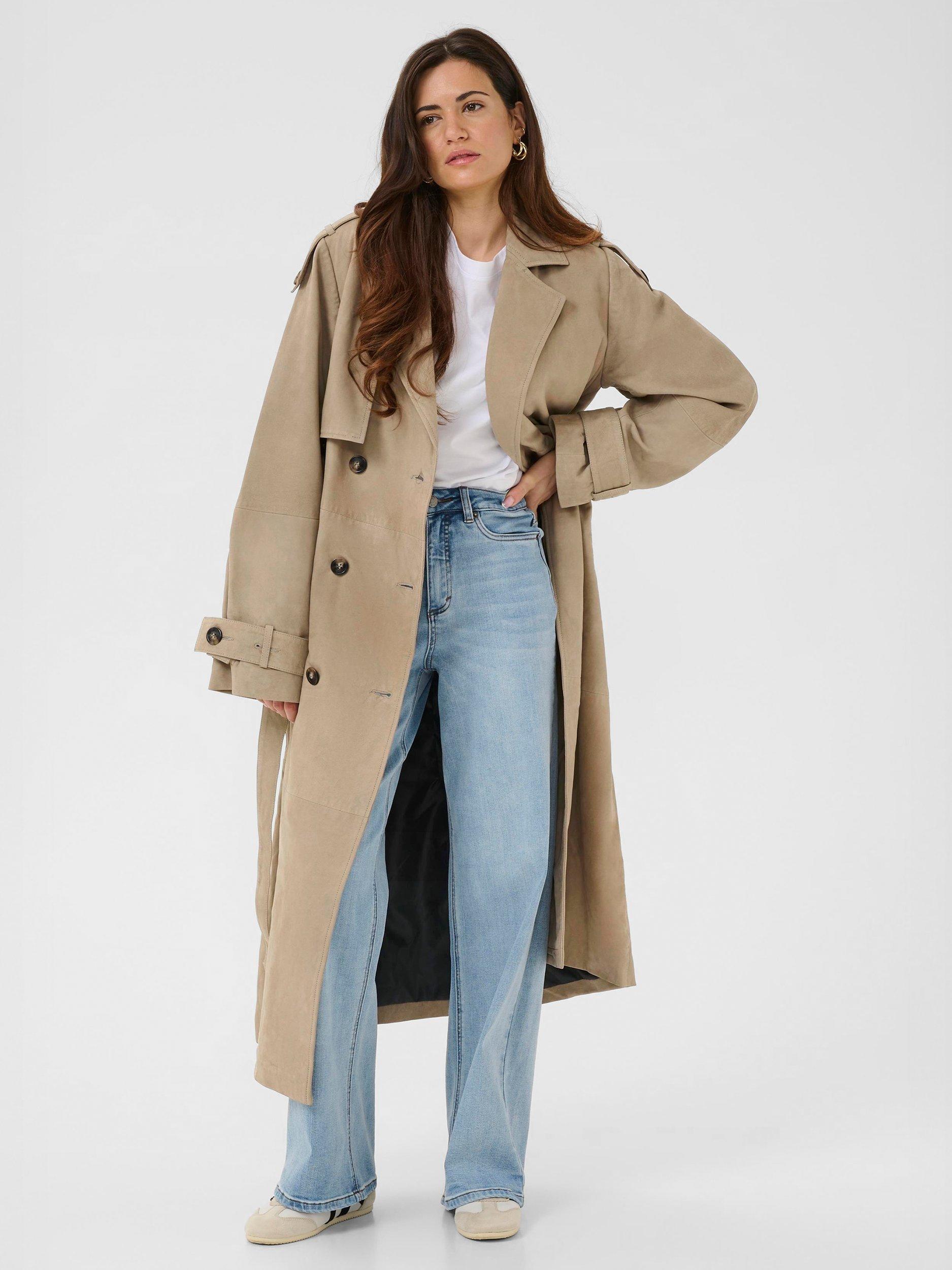 Product image 3 of 6, which shows KAFFE Rachel Pure Suede Trench Coat, Brindle, 8
