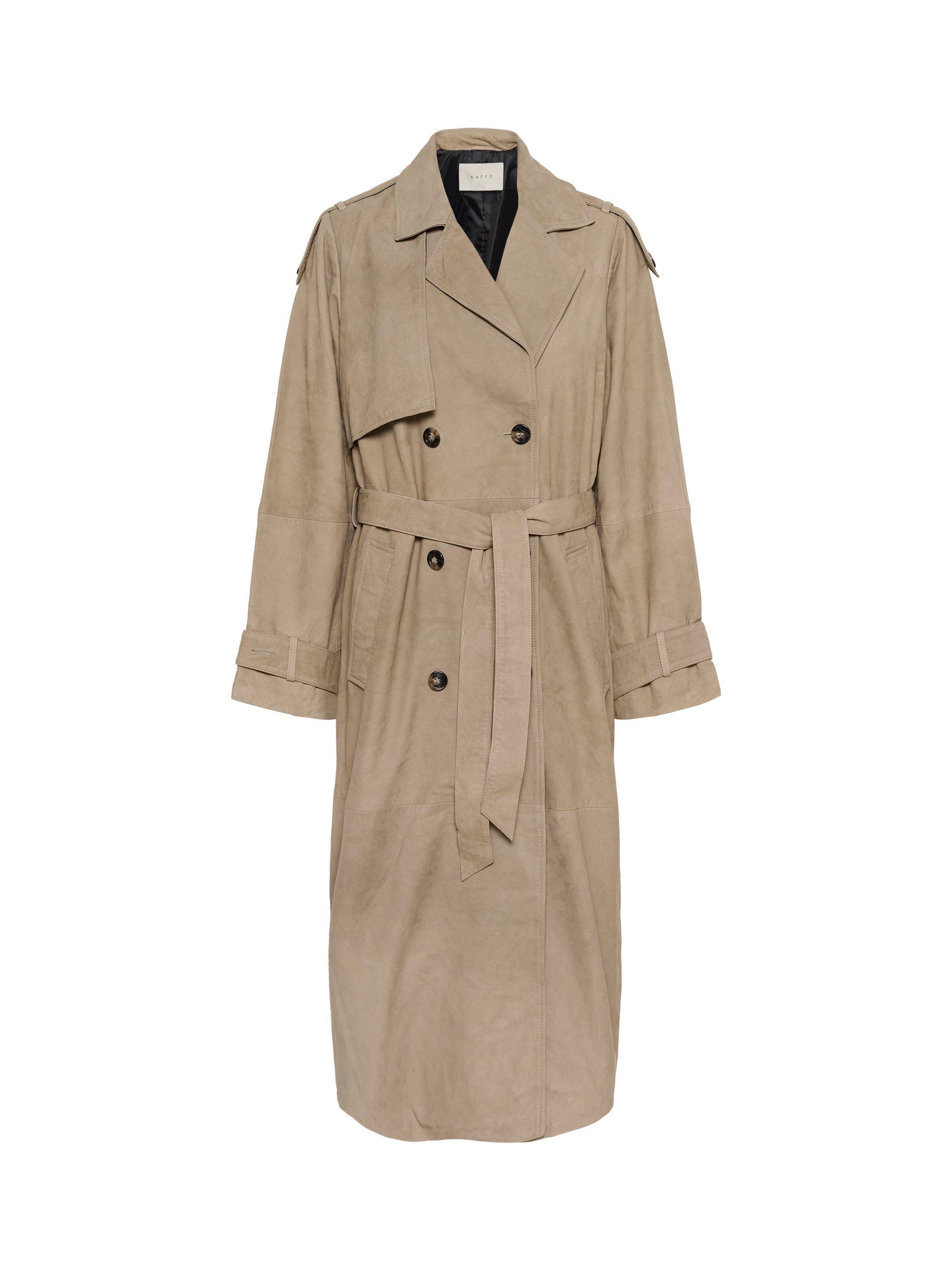 Product image 5 of 6, which shows KAFFE Rachel Pure Suede Trench Coat, Brindle, 8