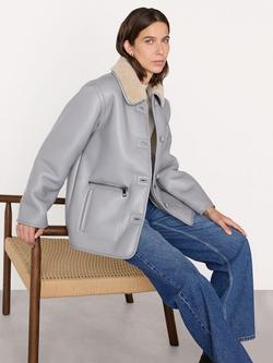 Whistles Angelina Faux Fur Collar Jacket, Grey, Grey