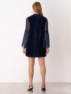 Whistles Velvet Sheer Sleeve Mini Dress, Navy - view 2, Navy