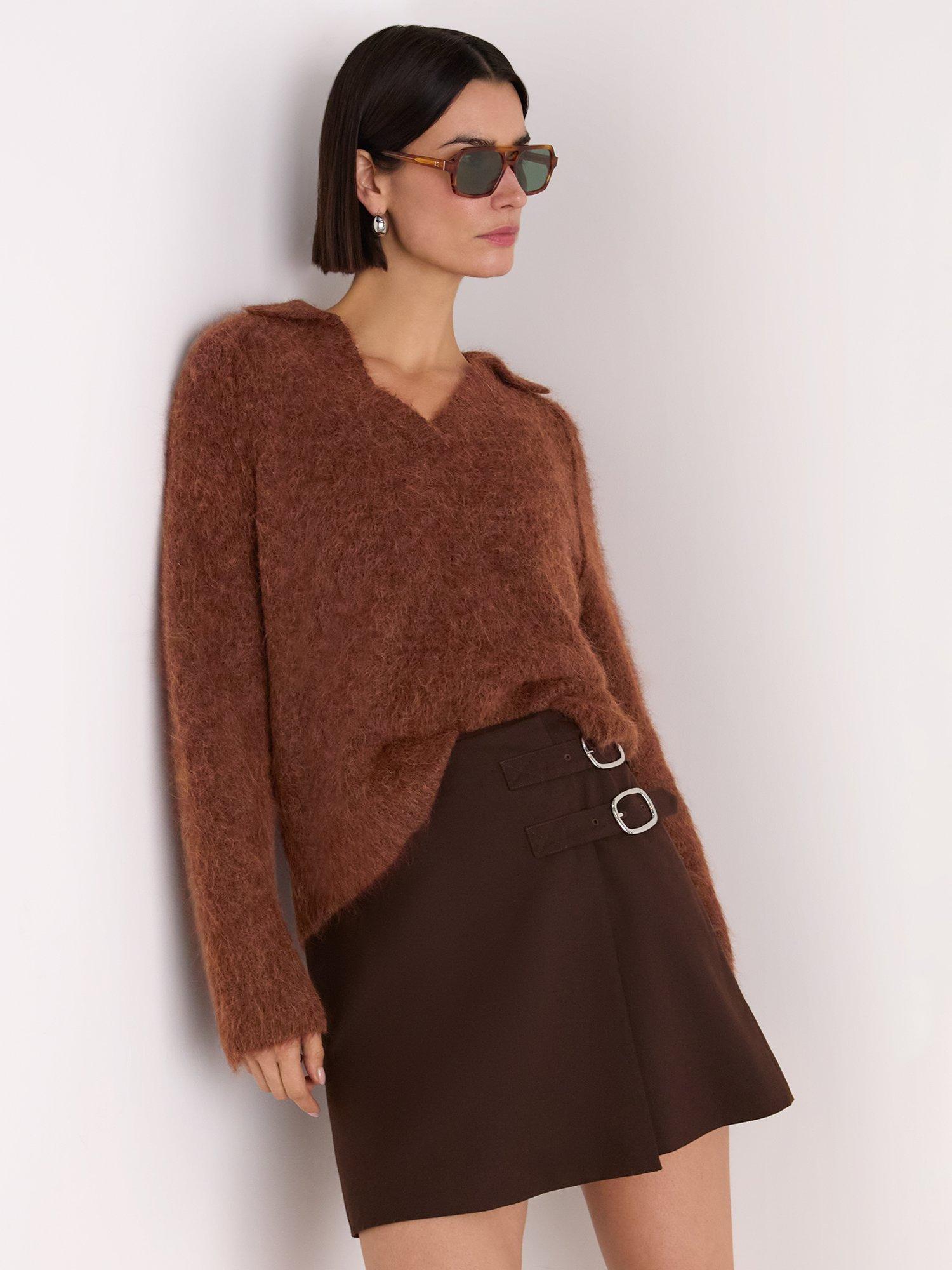 Product image 1 of 5, which shows Whistles Collar Wool Rich Jumper, Rust, XS