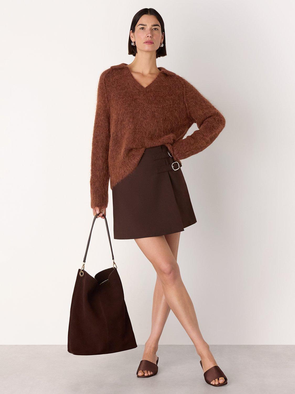 Product image 3 of 5, which shows Whistles Collar Wool Rich Jumper, Rust, XS