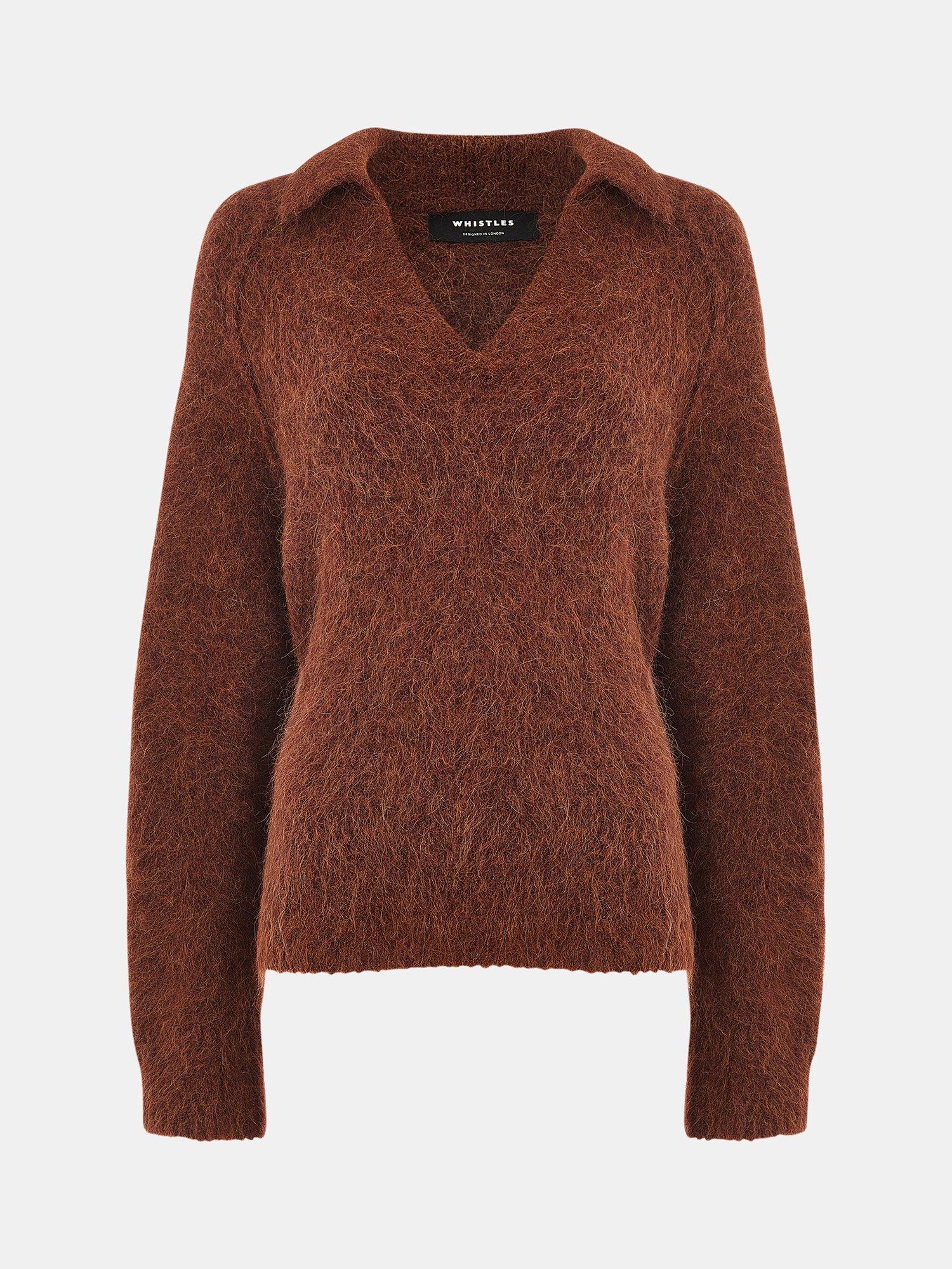 Product image 5 of 5, which shows Whistles Collar Wool Rich Jumper, Rust, XS