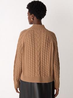 Whistles Cable Knit Wool Blend Jumper, Camel - view 2, Camel