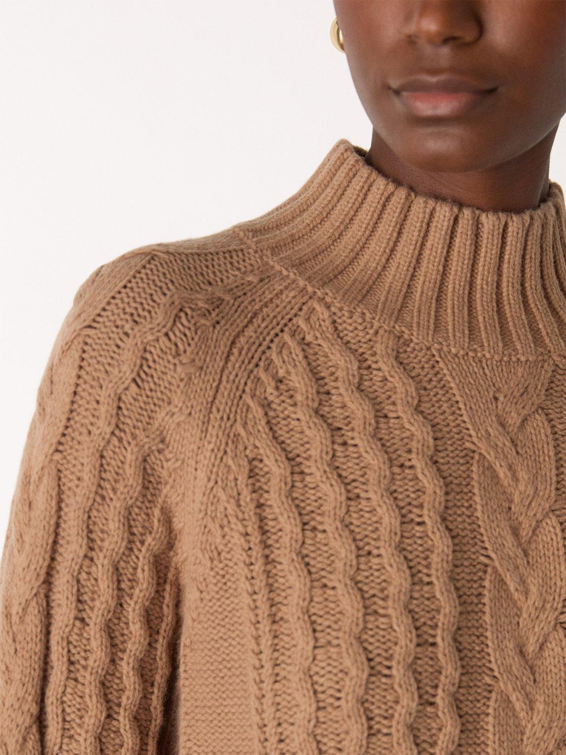 Product image 4 of 5, which shows Whistles Cable Knit Wool Blend Jumper, Camel, XS
