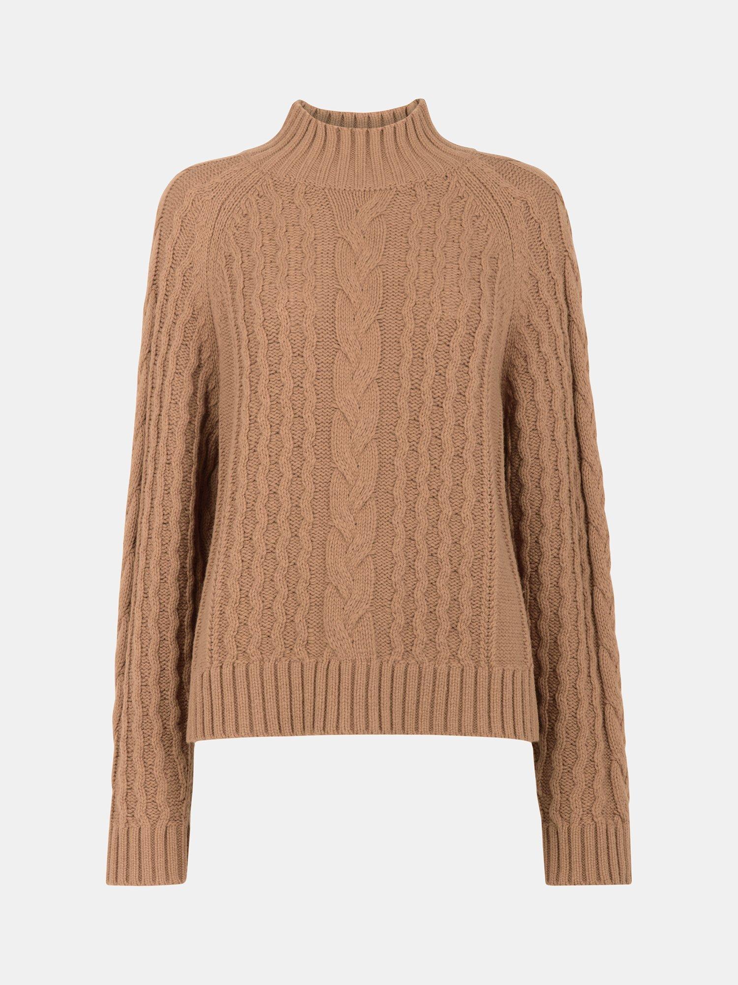 Product image 5 of 5, which shows Whistles Cable Knit Wool Blend Jumper, Camel, XS
