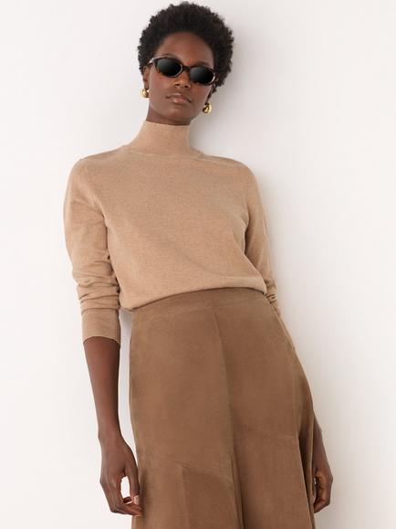 Whistles Fine Knit Funnel Neck Jumper, Black, Camel