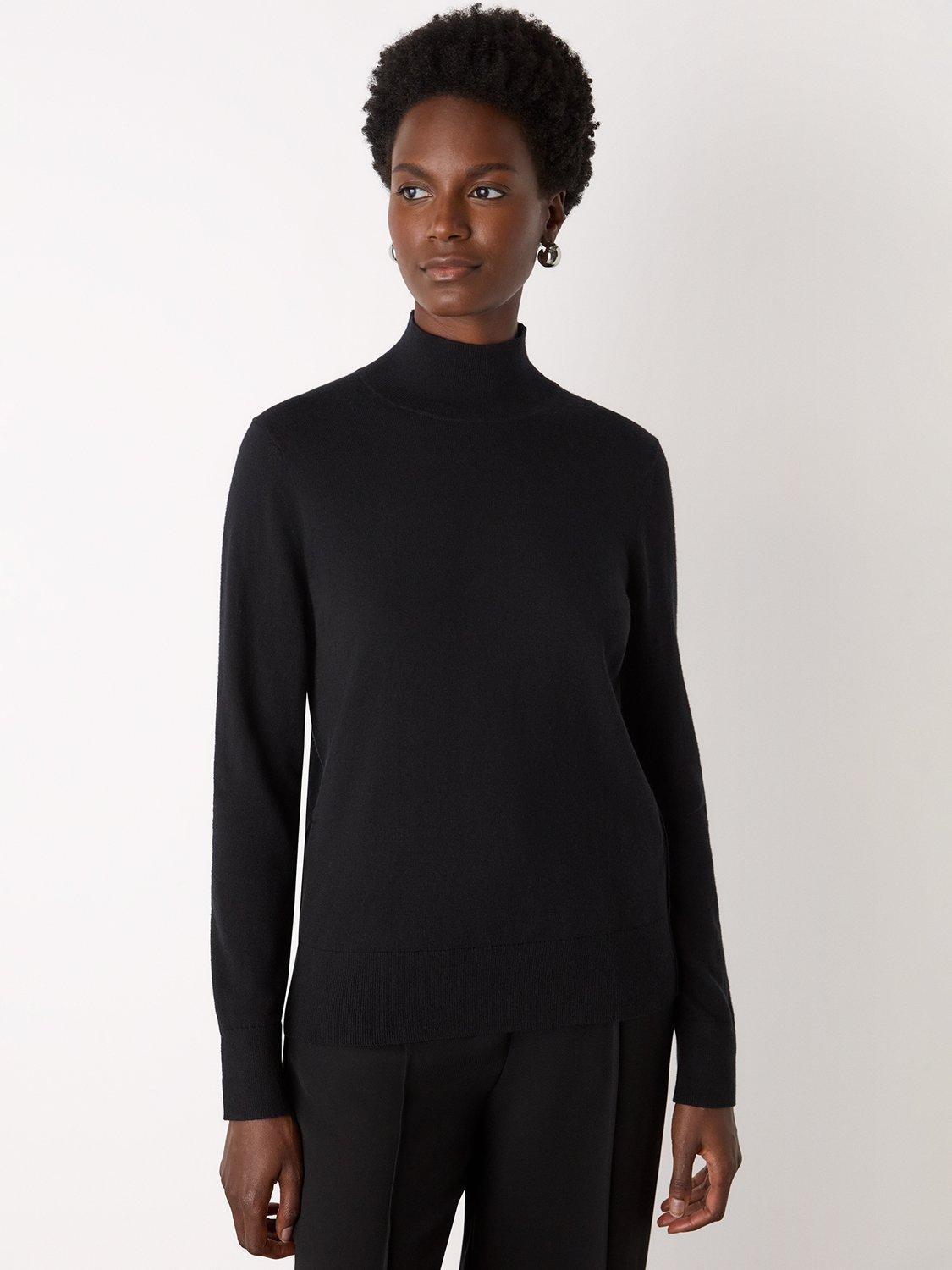 Product image 1 of 5, which shows Whistles Fine Knit Funnel Neck Jumper, Black, XS