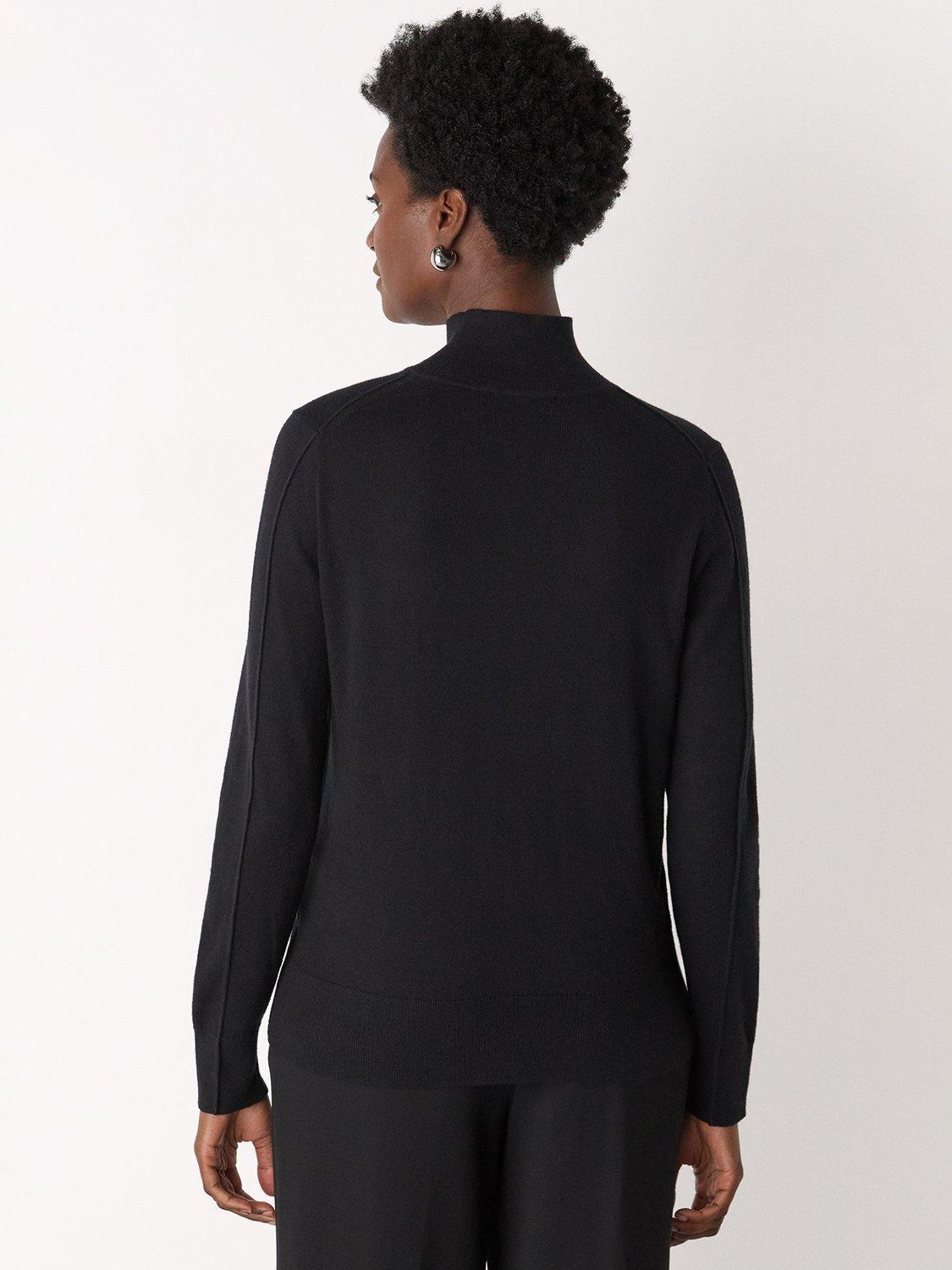 Product image 2 of 5, which shows Whistles Fine Knit Funnel Neck Jumper, Black, XS