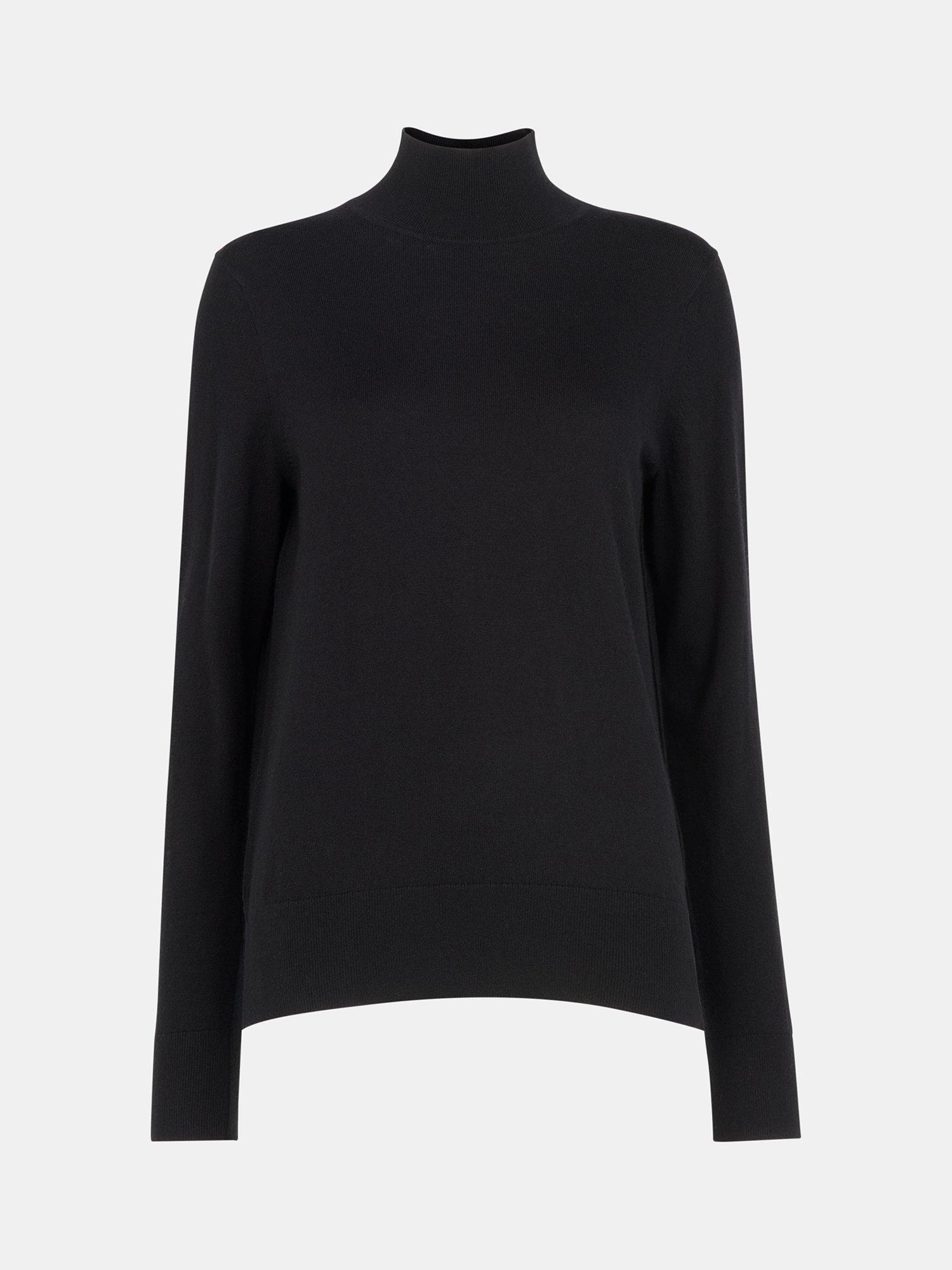 Product image 5 of 5, which shows Whistles Fine Knit Funnel Neck Jumper, Black, XS