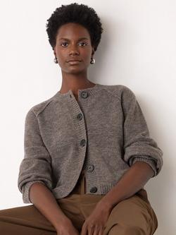 Whistles Crew Neck Wool Blend Cardigan, Taupe, Taupe