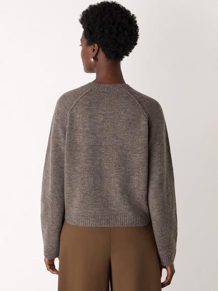 Whistles Crew Neck Wool Blend Cardigan, Taupe - view 2, Taupe