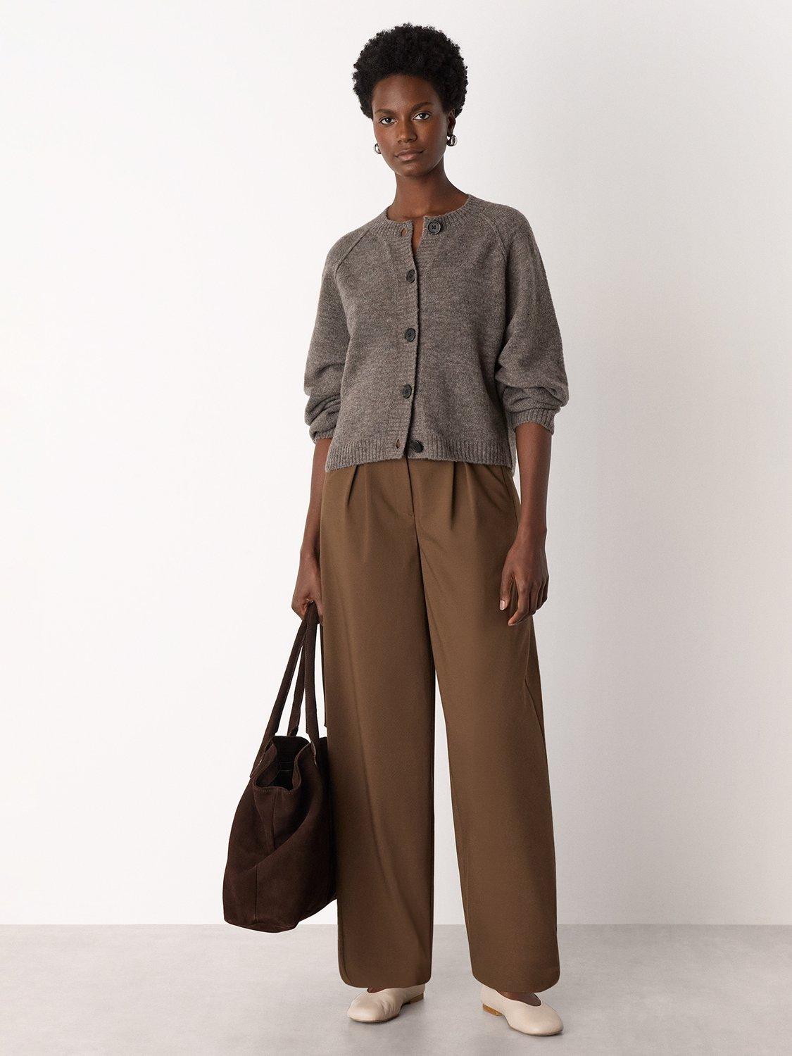 Product image 3 of 5, which shows Whistles Crew Neck Wool Blend Cardigan, Taupe, XS