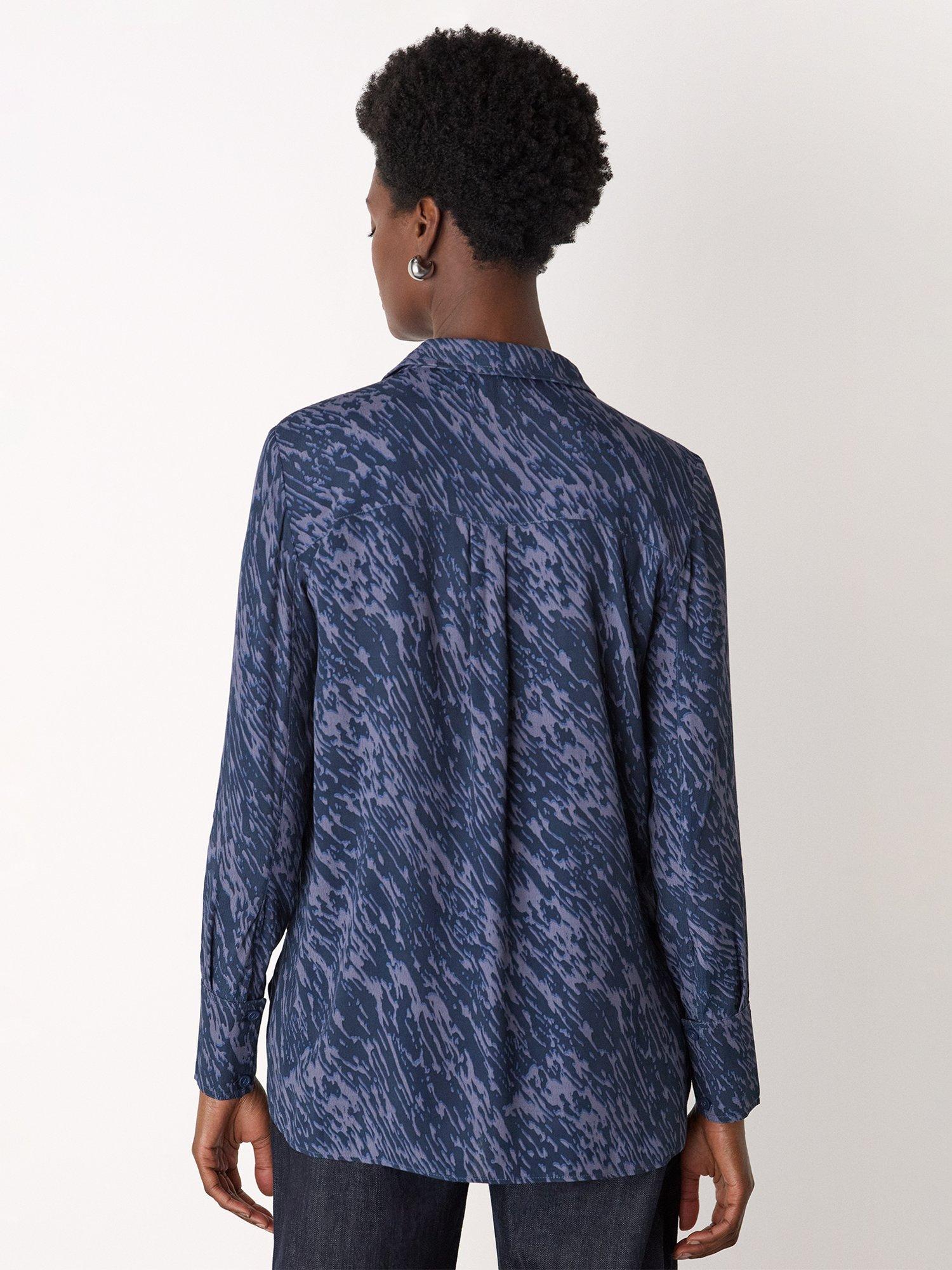 Product image 2 of 5, which shows Whistles Abstract Pattern Long Sleeve Collar Shirt, Blue/Multi, 6