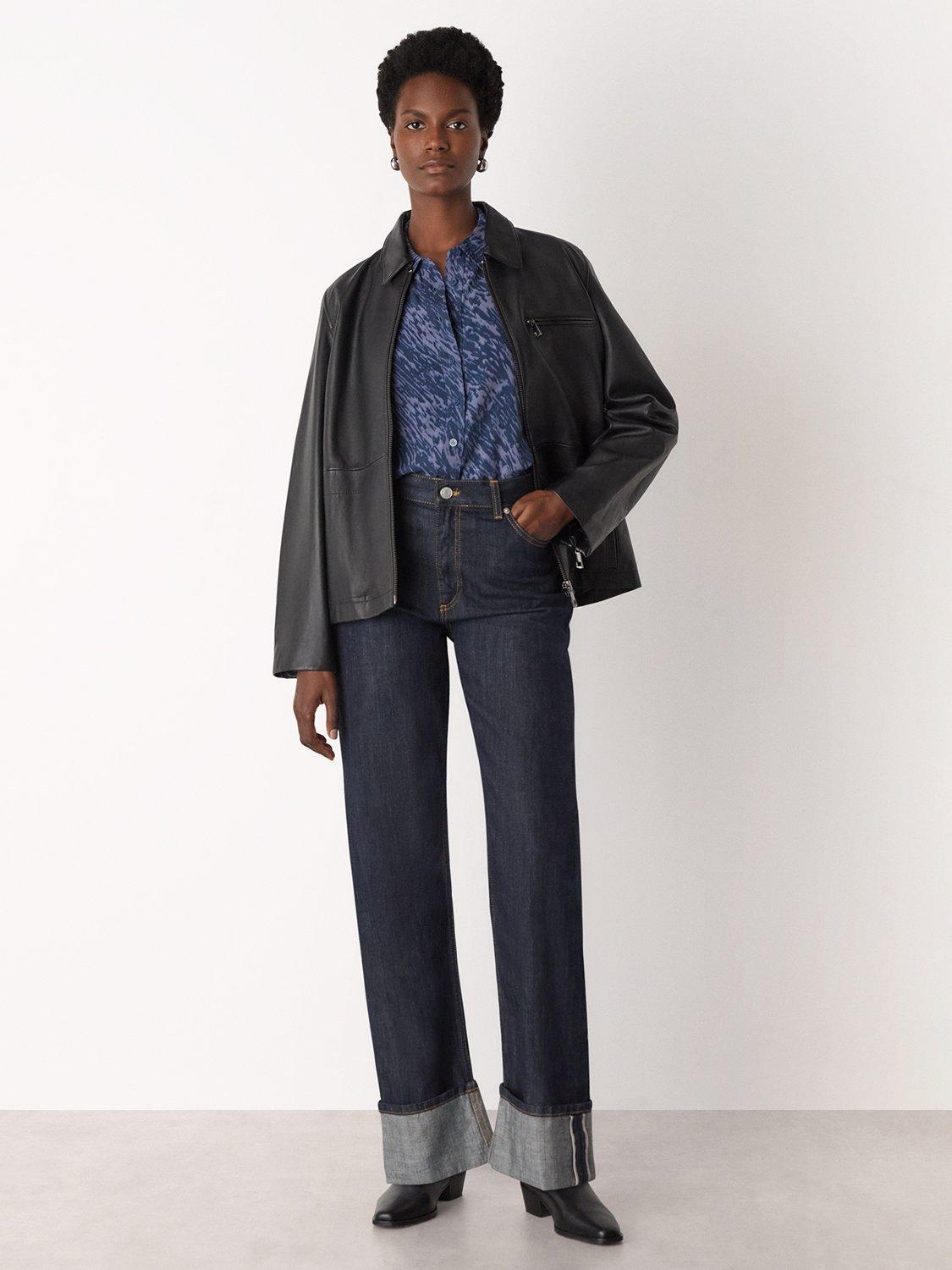 Product image 3 of 5, which shows Whistles Abstract Pattern Long Sleeve Collar Shirt, Blue/Multi, 6