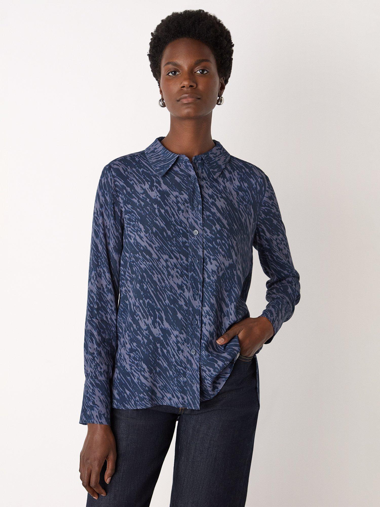 Product image 4 of 5, which shows Whistles Abstract Pattern Long Sleeve Collar Shirt, Blue/Multi, 6