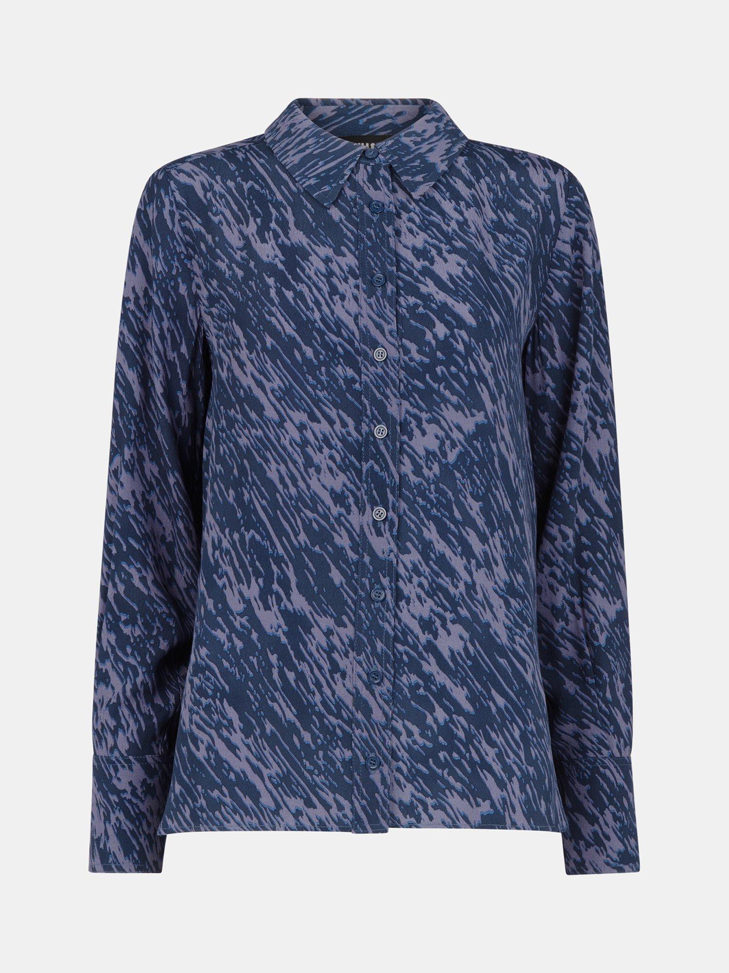 Product image 5 of 5, which shows Whistles Abstract Pattern Long Sleeve Collar Shirt, Blue/Multi, 6