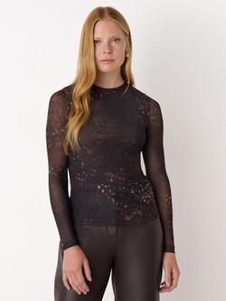 Whistles Animal Spot Long Sleeve Funnel Neck Jersey Top, Brown/Multi