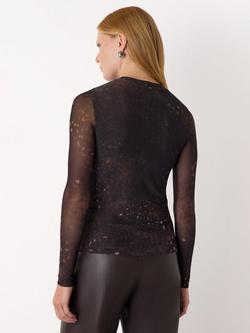 Whistles Animal Spot Long Sleeve Funnel Neck Jersey Top - view 2, Brown/Multi