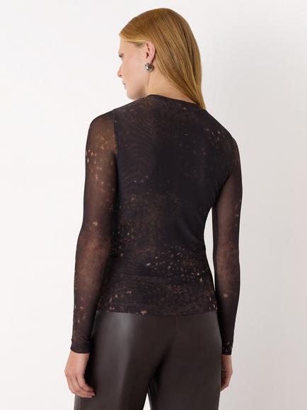 Whistles Animal Spot Long Sleeve Funnel Neck Jersey Top - view 2, Brown/Multi