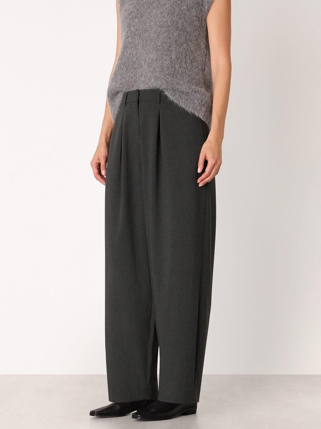 Product image 1 of 5, which shows Whistles Petite Barrel Leg Trousers, Dark Grey, 6