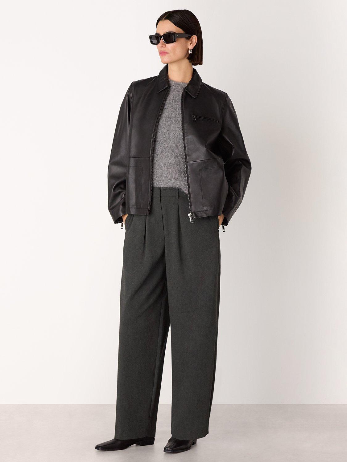Product image 3 of 5, which shows Whistles Petite Barrel Leg Trousers, Dark Grey, 6