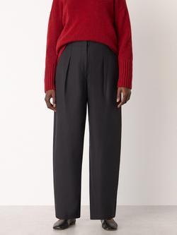 Whistles Regular Fit Pleated Barrel Trousers, Black