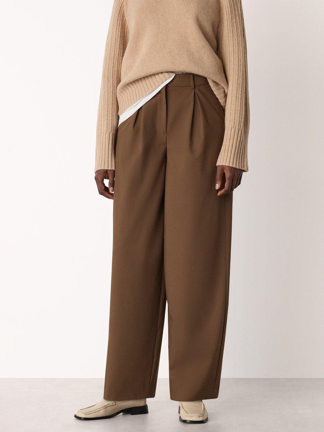 Product image 1 of 5, which shows Whistles Wool Blend Regular Fit Barrel Trousers, Brown, 6