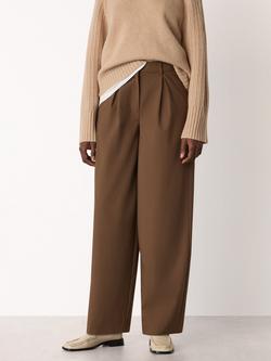 Whistles Wool Blend Regular Fit Barrel Trousers, Brown